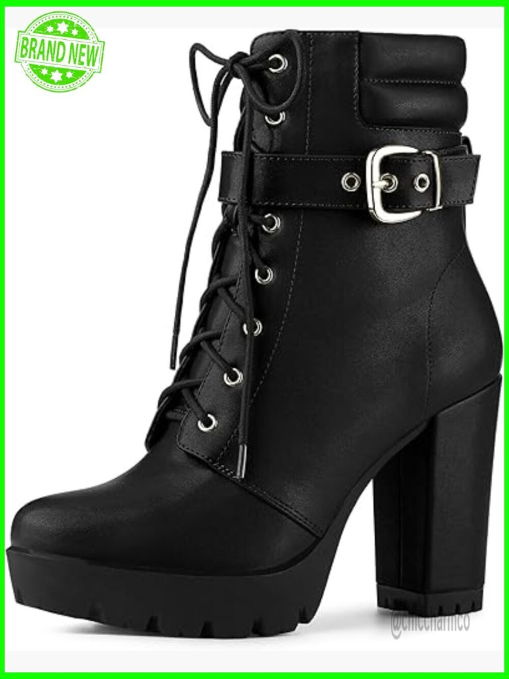 Lace Up Platform Block Heel Combat Boots Ankle Boots
